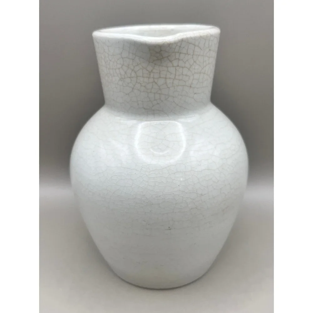 Vtg Frankoma White Crackle Glaze Ceramic Pitcher Farmhouse Vase 5